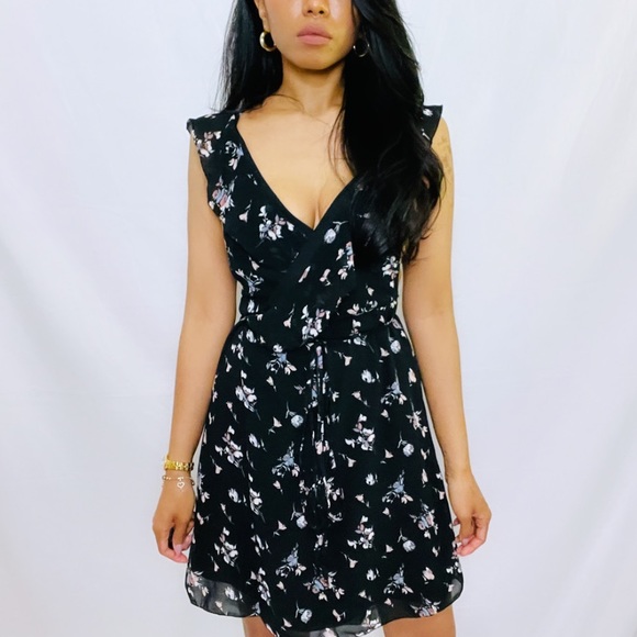 American Eagle Outfitters Dresses & Skirts - Black Small Floral Print Ruffle Mini Wrap Dress OS